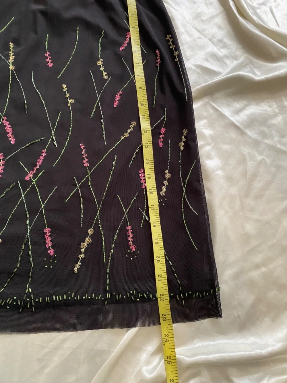 Vintage y2k Black Mesh Beaded Floral Skirt Whimsygoth Boho Medium